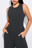 Plain Sleeveless One Piece Jumpsuit