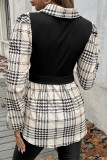 Houndstooth Colorblock Puff Sleeves Shirt