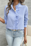 Blue Linen Ruffle Button Shirt