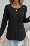 Black Split Button Long Sleeves Top