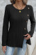 Black Split Button Long Sleeves Top