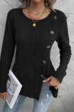 Black Split Button Long Sleeves Top