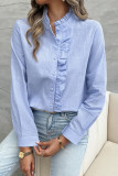 Blue Linen Ruffle Button Shirt