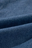 Sail Blue Side Pockets Lapel Collar Denim Jacket