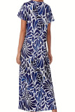 Blue V Neck SHort Sleeves Dress