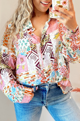 Pink Abstract Colorful Printed Button Down Shirt
