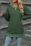 Crew Neck Stripes Splicing Long Sleeves Top