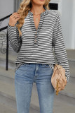 Stripes Long Sleeves Button Henley Top