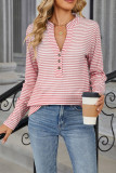 Stripes Long Sleeves Button Henley Top