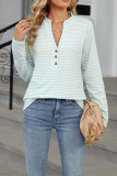 Stripes Long Sleeves Button Henley Top