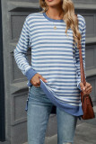 Crew Neck Stripes Splicing Long Sleeves Top