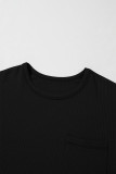 Black Solid Color Corded Drop Shoulder Long Sleeve Top