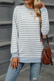 Crew Neck Stripes Splicing Long Sleeves Top