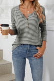 Stripes Button Long Sleeves Henley Top