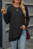 Crew Neck Stripes Splicing Long Sleeves Top