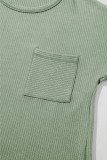 Clearly Aqua Solid Color Corded Drop Shoulder Long Sleeve Top