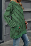 Stripes Crew Neck Pockets Top
