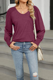 Plain V Neck Long Sleeves Top