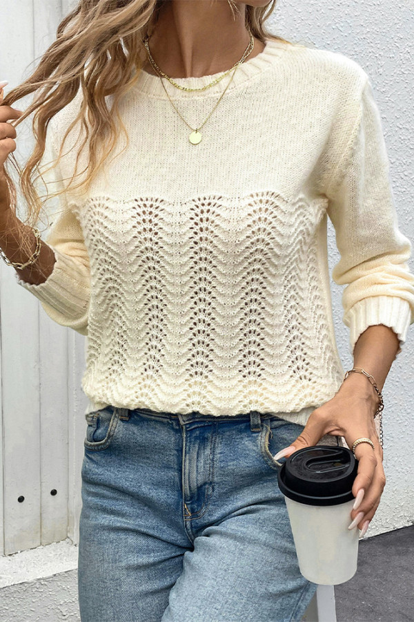 Apricot Eyelet Knitting Sweater