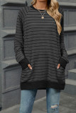 Stripes Crew Neck Pockets Top