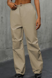 Khaki High Waist Straight Pants