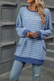 Stripes Crew Neck Pockets Top