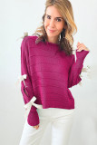 Rose Red Bow Knot Cut Out Round Neck Loose Sweater