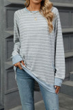 Stripes Crew Neck Pockets Top