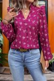Rosy V Neck Puff Sleeves Floral Blouse