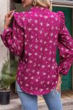Rosy V Neck Puff Sleeves Floral Blouse