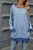 Stripes Crew Neck Pockets Top