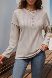 Ribbed Knitting Split Henley Top