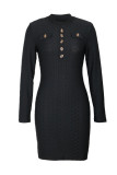 Black Long Sleeves Buttoned Dress