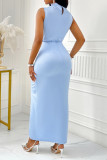 BLue Sleeveless Split Dress