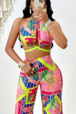 Tropical Design Halter Top and Pants Set