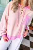 Pink Corded Colorblock Patchwork Plus Size Hoodie