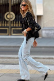 Black Sequin Zip up Round Neck Long Sleeve Jacket