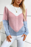 Colorblock Cable Knitted Sweater