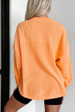 Grapefruit Orange Solid Color Textured High Low Long Sleeve Top