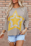 Medium Grey Floral Starbust Exposed Seam Mineral Wash Top