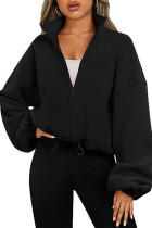 Zipper Stand Collar Fleece Coat