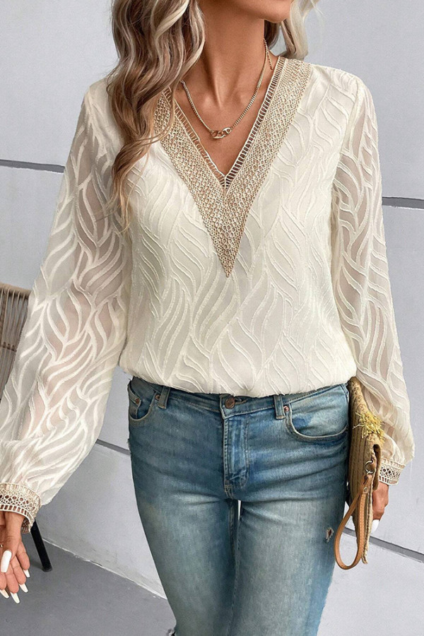 V Neck Lace Chiffon Top