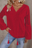 V Neck Lace Crochet Long Sleeves Top