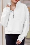 Plain Zipper Stand Collor Kangaroo Pockets Sweatshirt