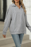 Solid Color Turndown Collar Sweatshirt