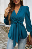 Puff Sleeves V Neck Bowknot Top
