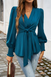 Puff Sleeves V Neck Bowknot Top