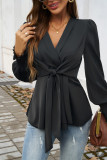 Puff Sleeves V Neck Bowknot Top
