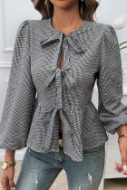 Bubble Sleeves Tie Knot Shirt
