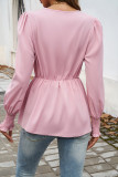 Puff Sleeves V Neck Bowknot Top